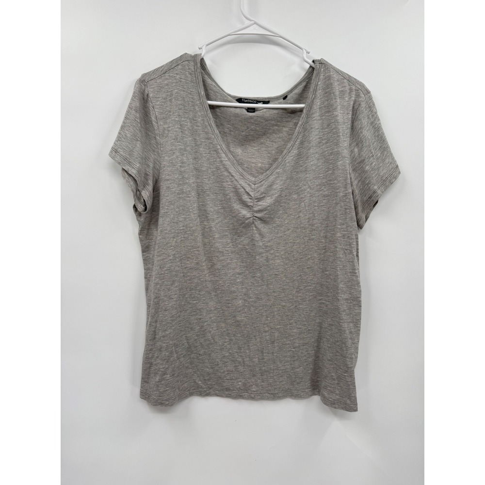 Toad&Co XL T-Shirt Women Grey V-Neck Ruched Organic Cotton Tencel Blend Tee